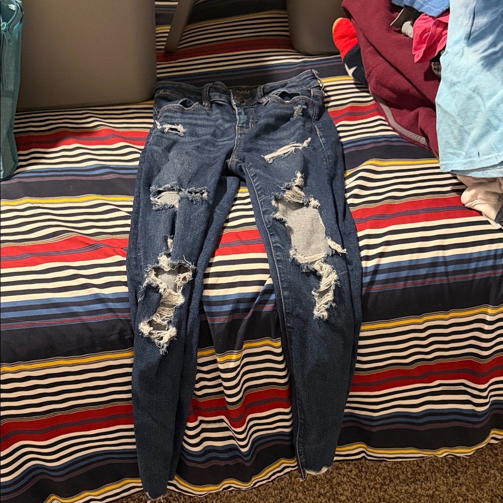 American Eagle Outfitters Ripped Dark Blue Skinny Jeans